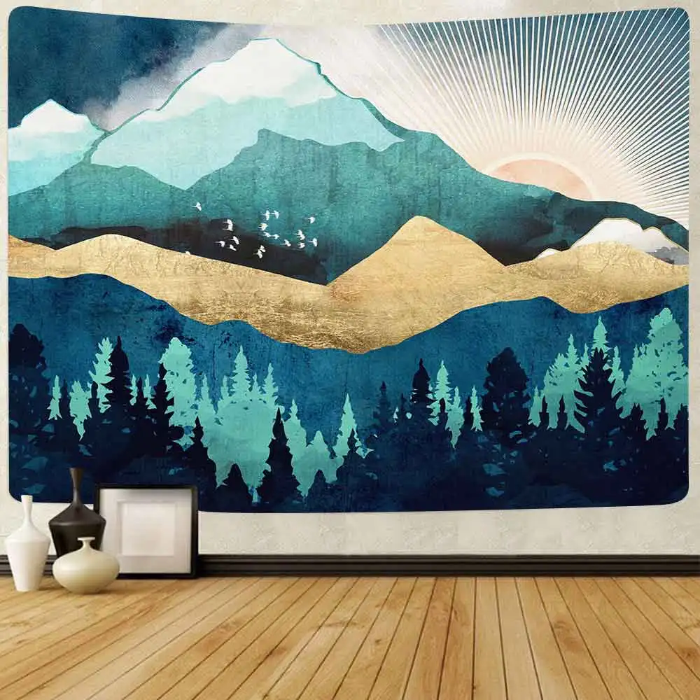 

Simsant Mountain Tapestry Forest Tree Nature Landscape Art Wall Hanging Tapestries for Living Room Home Decor Banner