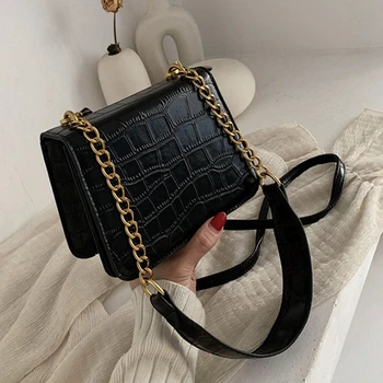 

Women Vintage Alligator Chains Flap Bag Ladies Pu Leather Shoulder Handbags Crossbody Versatile Cover Messenger Designer Bags
