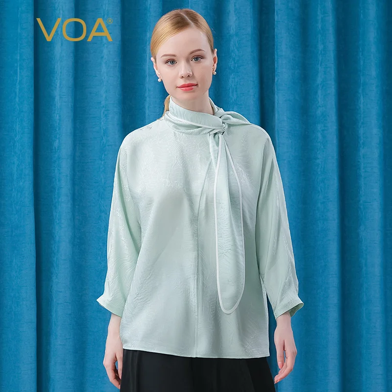 VOA Silk Green Personality Irregular Collar Ribbon