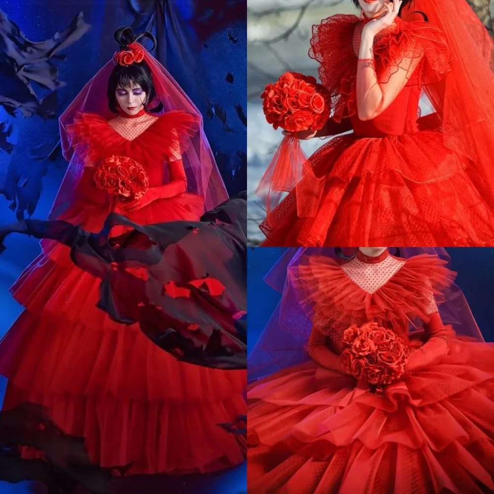 Hoge Hals Lange Mouw Baljurken Rode Vestido De Noiva Ruches Tiered Exclusieve Bruidsjurk 2018 Moeder Van De Bruid jurken Hoge Hals Lange Mouw Baljurken Rode Vestido De Noiva Ruches Tiered Exclusieve Bruidsjurk 2018 Moeder Van De Bruid jurken