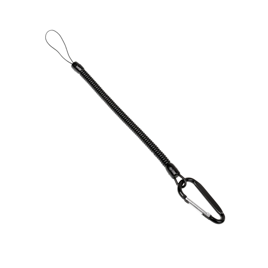 Black Fishing Lanyards with Carabiner, Safety Rope Wire
