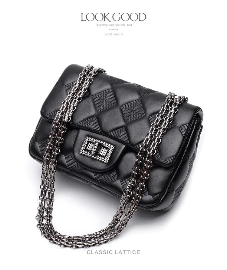 Classic Black Lattice Handbags Womens Bags Luxury Diamond Quilted Lambskin Leather Shoulder Bags Single Chain Crossbody Flap Bag (7)