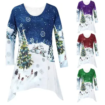 

Hirigin Women Christmas Xmas Snowman Sata Swing Pattern O-neck Long Sleeve Mini Short Tunic Dress Xmas Wear