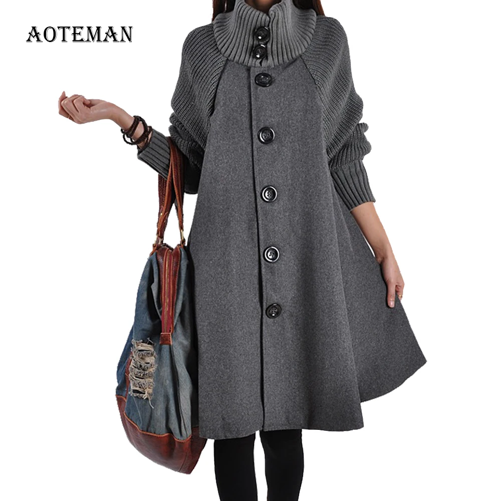 

Autumn Winter Coat Women 2019 Casual Vintage Patchwork Cloak Plus Size Coats Female Elegant Warm Black Long Coat casaco feminino