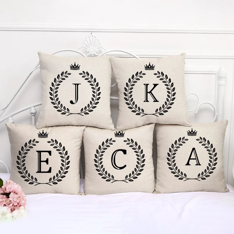 

High Quality Cotton Linen Pillow Cushion English Alphabet Printing Pillow Car Home Sofa Essential Washable Decoration Pillowcase