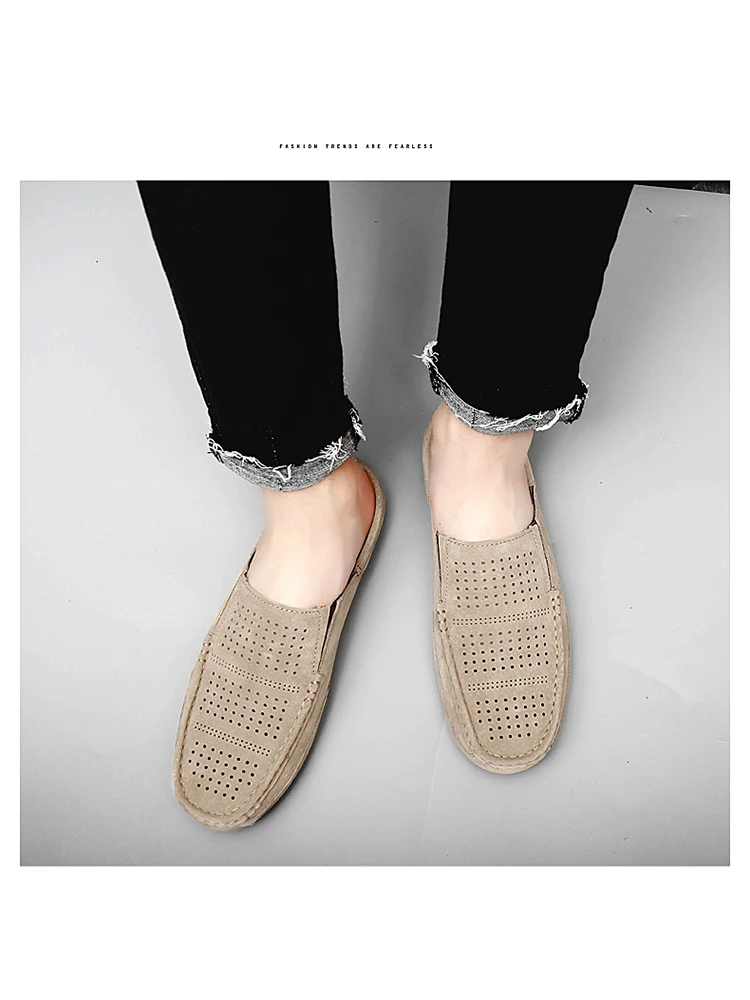 Man Summer Fashion Pig Skin Casual Half Shoe Male Breathable Soft Backless Half Loafers Hombre Open Back Leather Comfy Mocassins