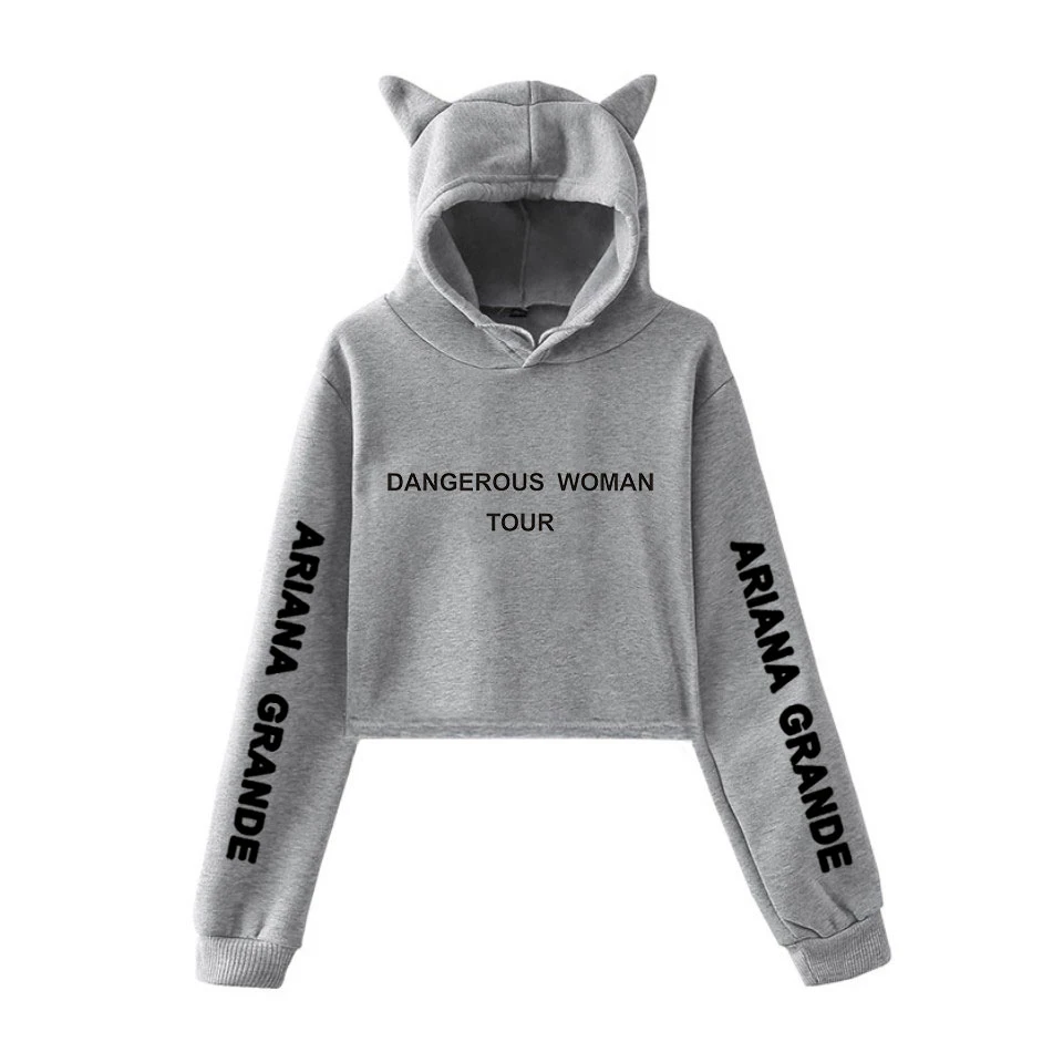 Ariana Grande Dangerous Woman укороченные топы для девушек Kawaii с капюшоном для женщин Harajuku хип хоп толстовки с принтом плюс размер