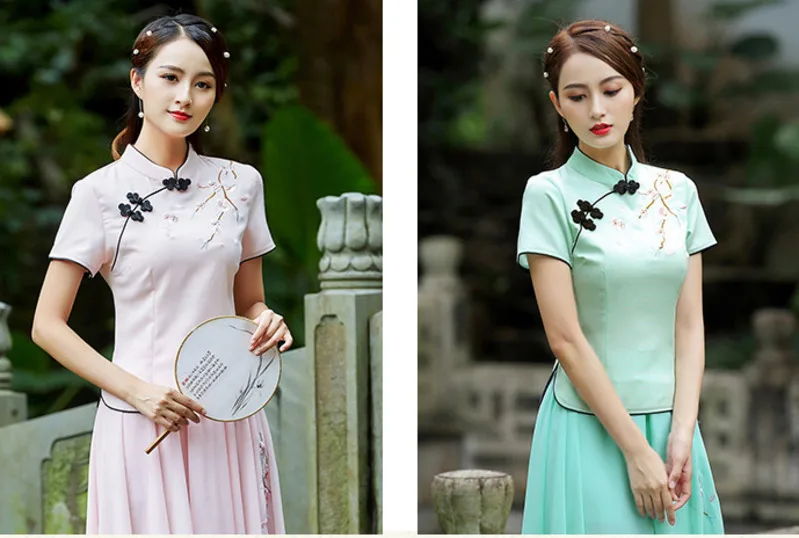 Sheng Coco блузки Cheongsam блузка в китайском стиле чайный костюм цветы вышивка блузки Cheongsam женская хлопковая рубашка