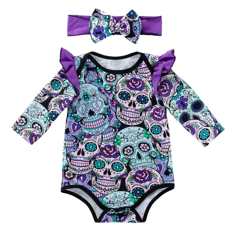 

Toddler Baby Girl Floral Bodysuit Rompe Long Sleeve Halloween Cartoon Skull Romper Jumpsuit Baby Girls Boys Clothes 3-24M