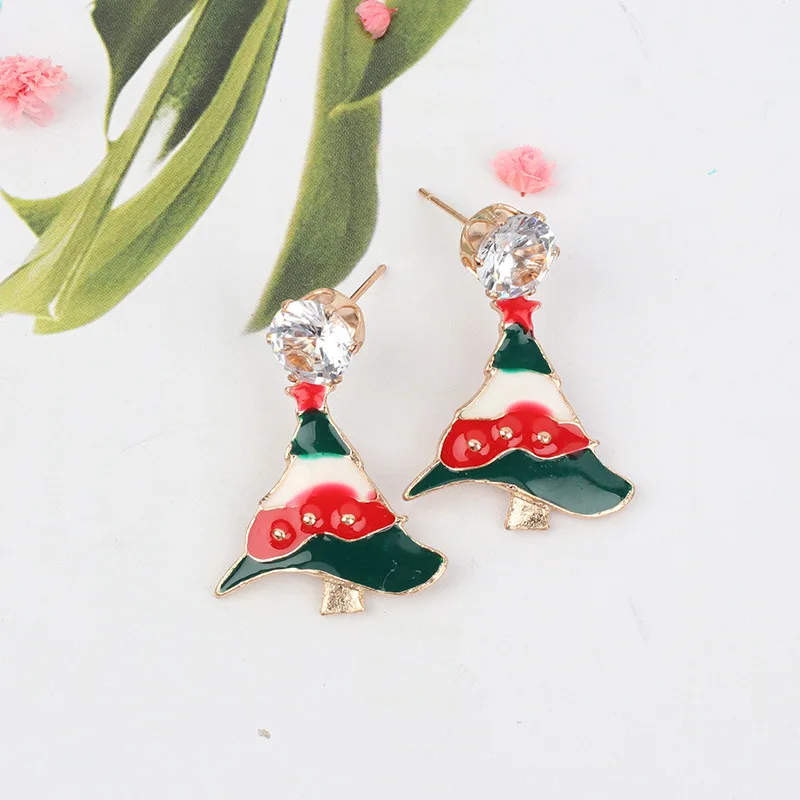 

WANGAIYAO New Christmas Earrings Rhinestone Drop Oil Red Christmas Tree Earrings Popular Earrings
