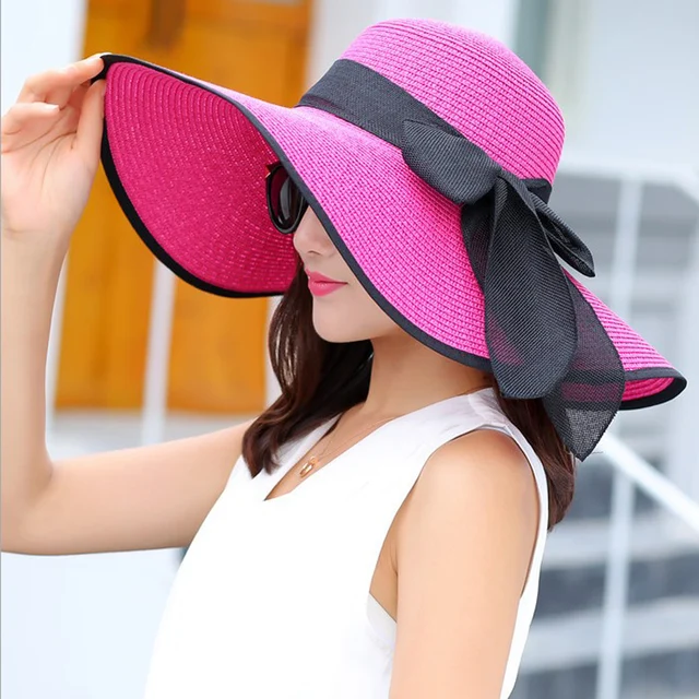 Summer wide brim straw hats big sun hats for women uv protection panama  floppy beach hats ladies bow hat chapeau femme