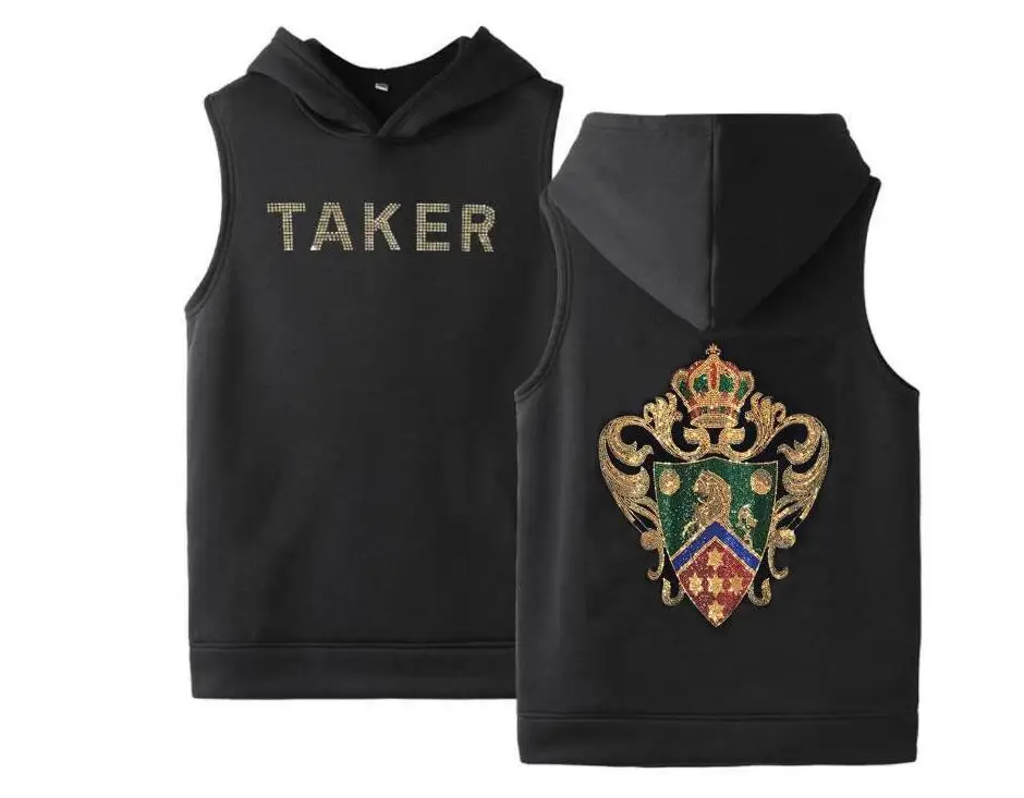 

2021 mem streetwear summer casual Fitness Vest Rhinestone hoodie fitness