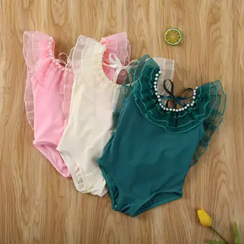 

Toddler Baby Girl's One-piece Swimwear Pearl Gauze Ruffled Collar Bathing Suit