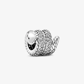 

925 Sterling Silver 2020 New Autumn Sparkling Wrapped Snake Charms Beads Fit Bracelet Original DIY Fine Jewellery For Women