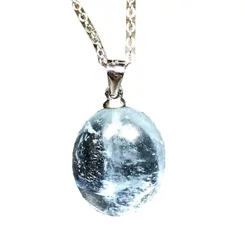 

Top Natural Ocean Blue Aquamarine Pendant Necklace Jewelry For Woman Lady Man 16x13x8mm Beads Stone Silver Sterling Chains AAAAA