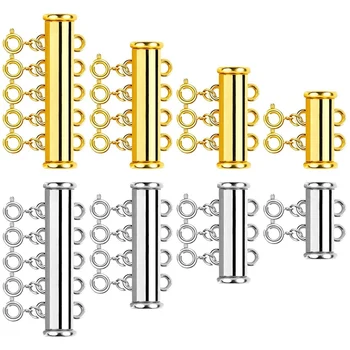 

8 Pieces 4 Sizes Slide Clasp Lock Necklace Connector,Necklace Sider Clasps Layered,Multi Strands Slide Tube Clasps for Layered B