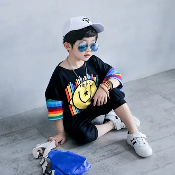 

2020 New Kids Boys Clothes Suit Summer Cotton Boy Suit Fashion Casual Cool Handsome Kids Boy T-shirt Shorts Set Korean Version