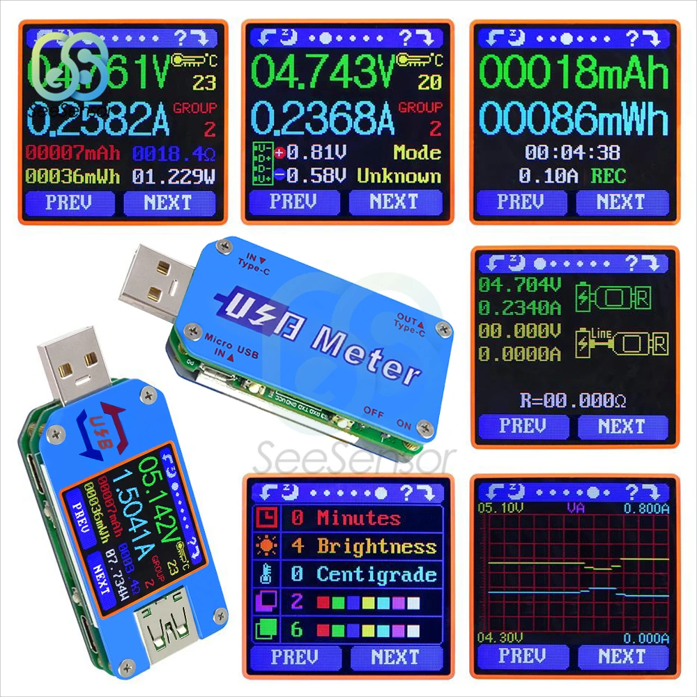 UM24 UM24C UM25 UM25C UM34 UM34C измеритель напряжения тока USB 2 0 Micro Type C ЖК Вольтметр Амперметр