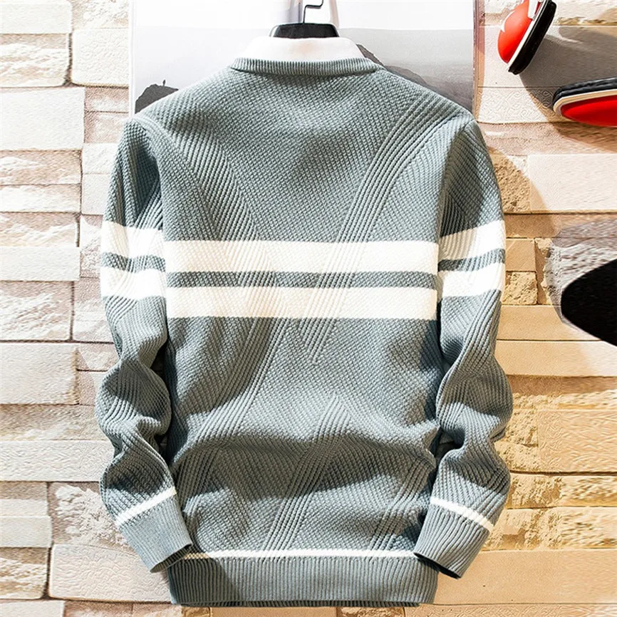 Осенне-зимний брендовый мужской свитер с круглым вырезом, полосатый тонкий мужской Повседневный свитер с длинным рукавом в стиле пэчворк, Мужская тонкая одежда