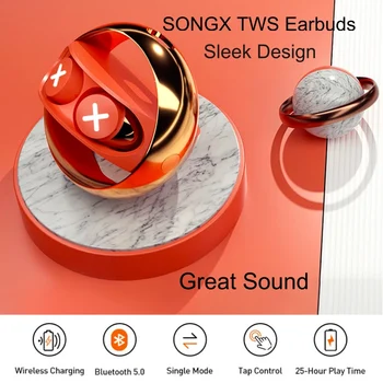 

SONG X TWS Earbuds Great Sound Wireless Charging USB-C Case Single Mode Unique Star-Ring Design 25 Hours For Iphone Xiaomi