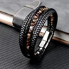 Brown Natural Stone Bracelet for Men Black Stainless Steel Genuine Leather Magnetic Clasp Bangle Male Beaded Braclet Best Gift 1