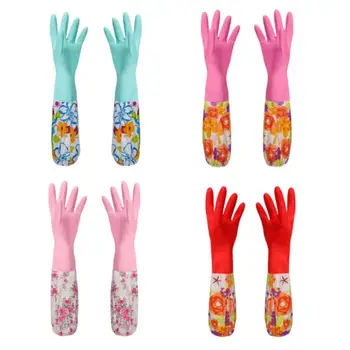 

Multi-Functional Useful Kitchen Wash Dishes Long Sleeve Rubber Velvet Lining Waterproof Household Glove