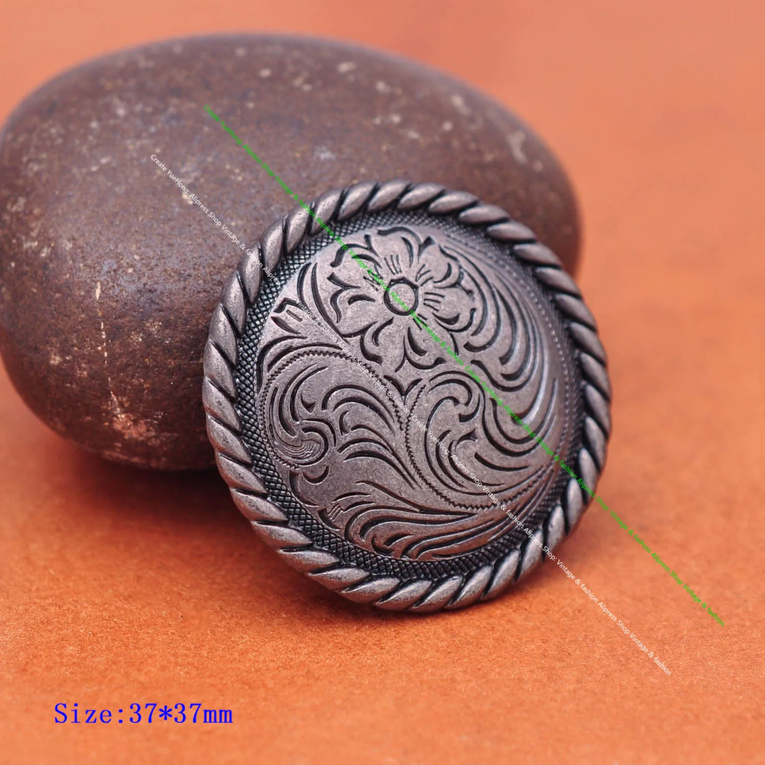 6 Stück 37 mm silberne westliche Blume, geschnitzter Pferdesattel, Kopfstall, Zaumzeug, Conchos-Verschluss mit langem Schraubverschluss – Detail 17