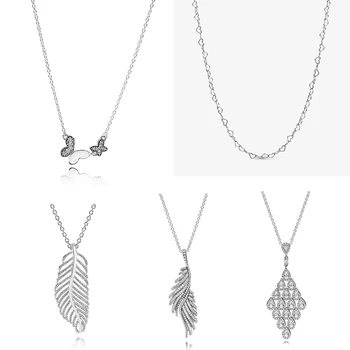 

100% S925 Sterling Silver Genuine BRILLIANT BOW Kette Shimmering Phoenix Feather CASCADING GLAMOUR NECKLACE Damen Halskette