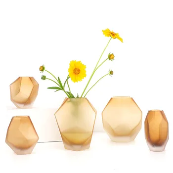 

Geometric Foggy Flower Vase Flower Arrangement Home Decoration Desktop Display Figurines Glass Nordic Vase Wedding Gifts
