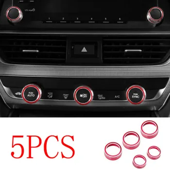 

Red Knob Ring Cover Aluminum Interior Inner Replacement Trim 5Pcs Durable