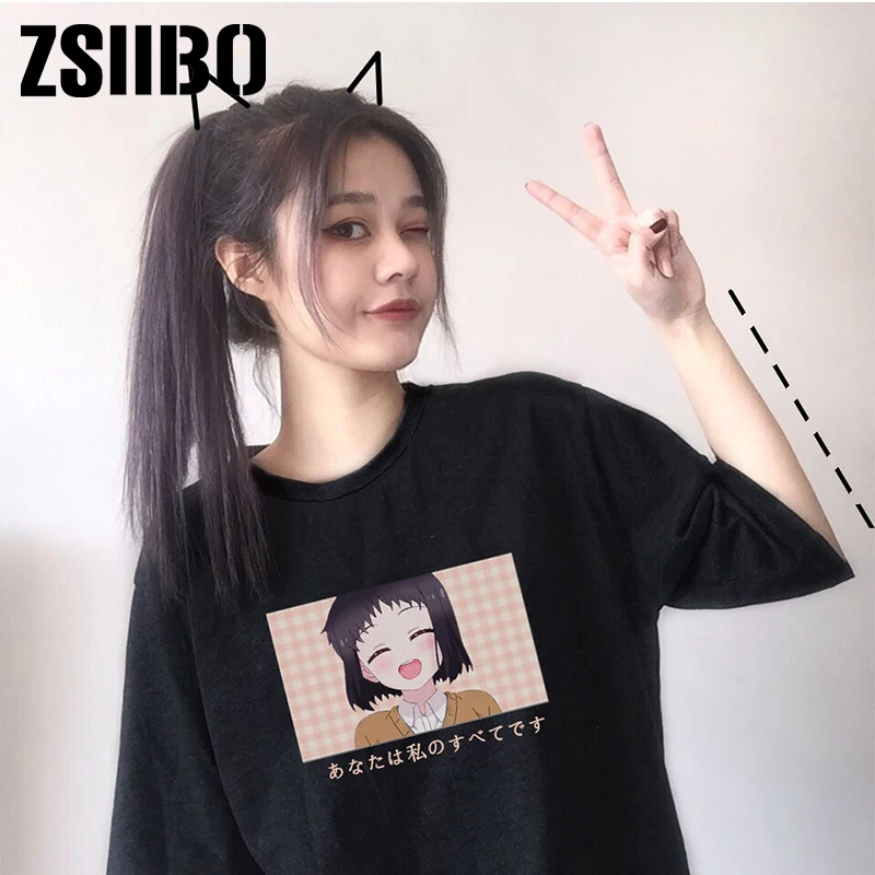 beautiful girl print women tops loose new summer short-sleeve chic female T-shirt clothes shirt top Darling anime Harajuku Zero