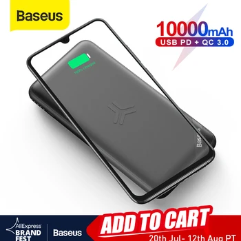 

Baseus 10000mAh Power Bank Qi Wireless Charge USB PD Fast Charging Powerbank Slim Portable External Battery Pack