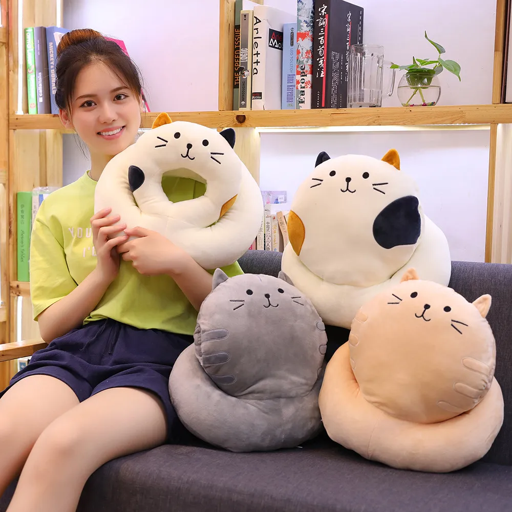 

Head Support Nap Pillow Cartoon Cats Sleeping Face Pillows Hand Warmer With Holes Office School Kids Grownups Gift 35*30cm