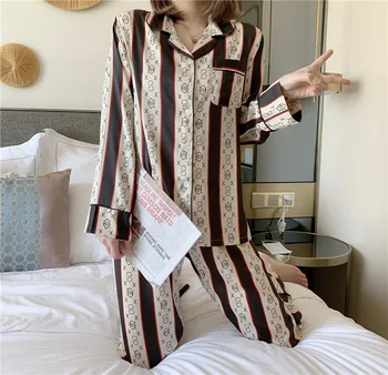 

2020 New Newest Silk Pajamas for Women Sweet Cartoon Pyjamas Woman Elegance Long Sleeve Homewear Ladies Sleepwear Sets