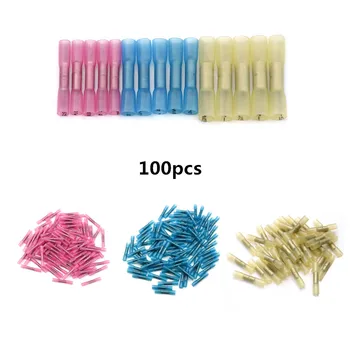 

100pcs Electrical Wire Splice Cable Crimp Terminals Connectors Waterproof Heat Shrink Butt Connectors Kit Boxed AWG 22-10 BHT