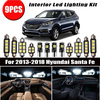 

For 2013-2016 2017 2018 Hyundai Santa Fe 9 Bulbs White LED Car Reading Ceiling Light Interior Kit Fit Trunk License Plate Lamp