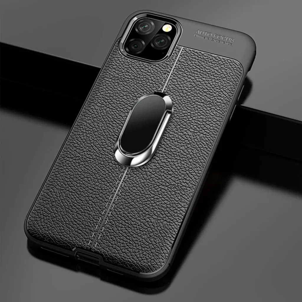Модный Ударопрочный Мягкий силиконовый чехол для iPhone 11 Pro Max 6,5 дюймов кожаный мягкий прочный тонкий силиконовый чехол с кольцом-подставкой