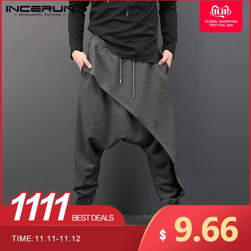 Best INCERUN Plus Size Men Casual Drape Drop Crotch Harem Hip hop Pants Trouser Baggy Dancing Pants Gothic Punk Style Harem Pants Men