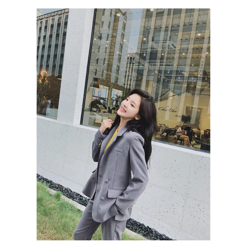 Новая женская одежда Стильный костюм женский офисный комплект из двух предметов сплошной цвет двубортный плюс размер костюм брюки костюм Femme