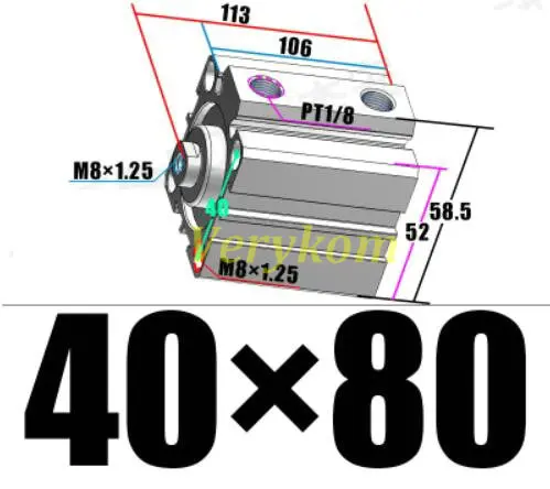 Пневматический SDA компактный воздушный цилиндр Airtac Тип отверстия 40 мм порт 1/" SDA40*5X10*15X20*25x30*40X50*60X75/80/90/100 S мини одиночный стержень - Цвет: 40X80