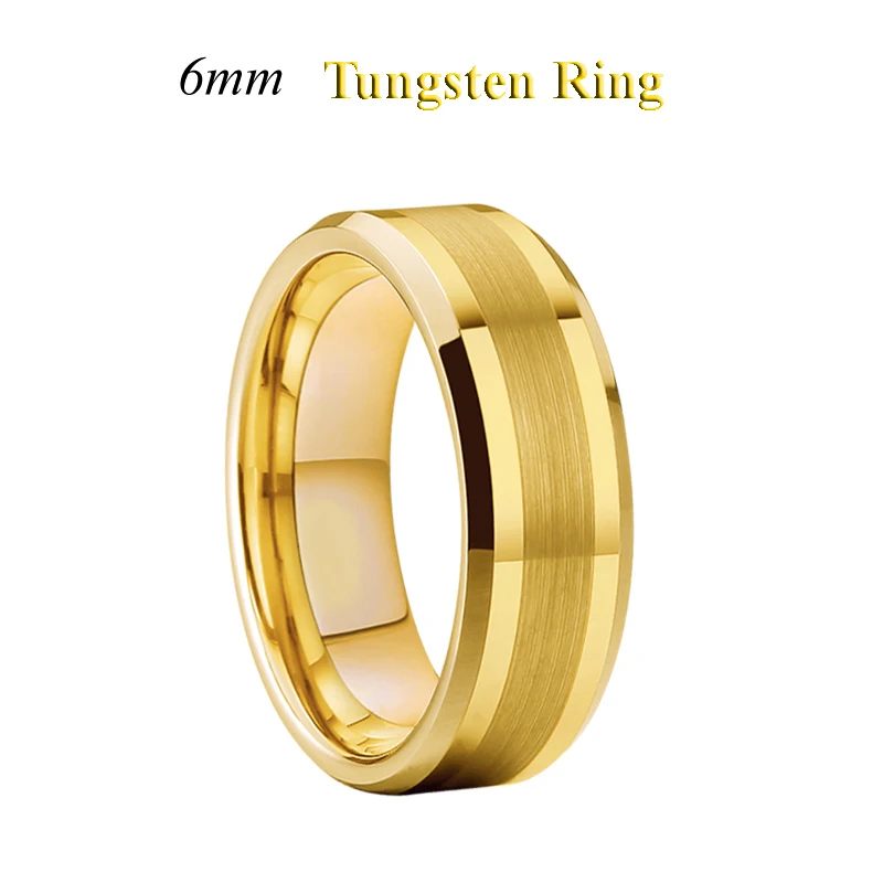 18K Gold Brushed Tungsten Carbide Band Men's 8mm Matte Finished AAA Ring Jewelry 