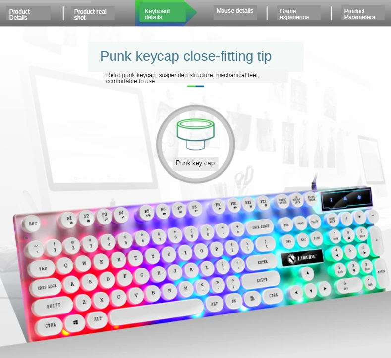 GTX300 Typewriter Keyboard and Mouse Set Punk Retro Keyboard Backlit Game USB Wired Keyboard and Mouse Set for PC Desktops