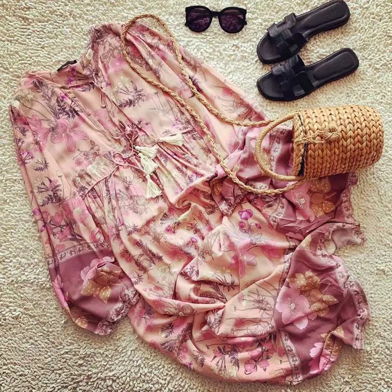 Женское платье с длинным рукавом цветочным принтом|robe femme|dress bohemianmaxi dress |
