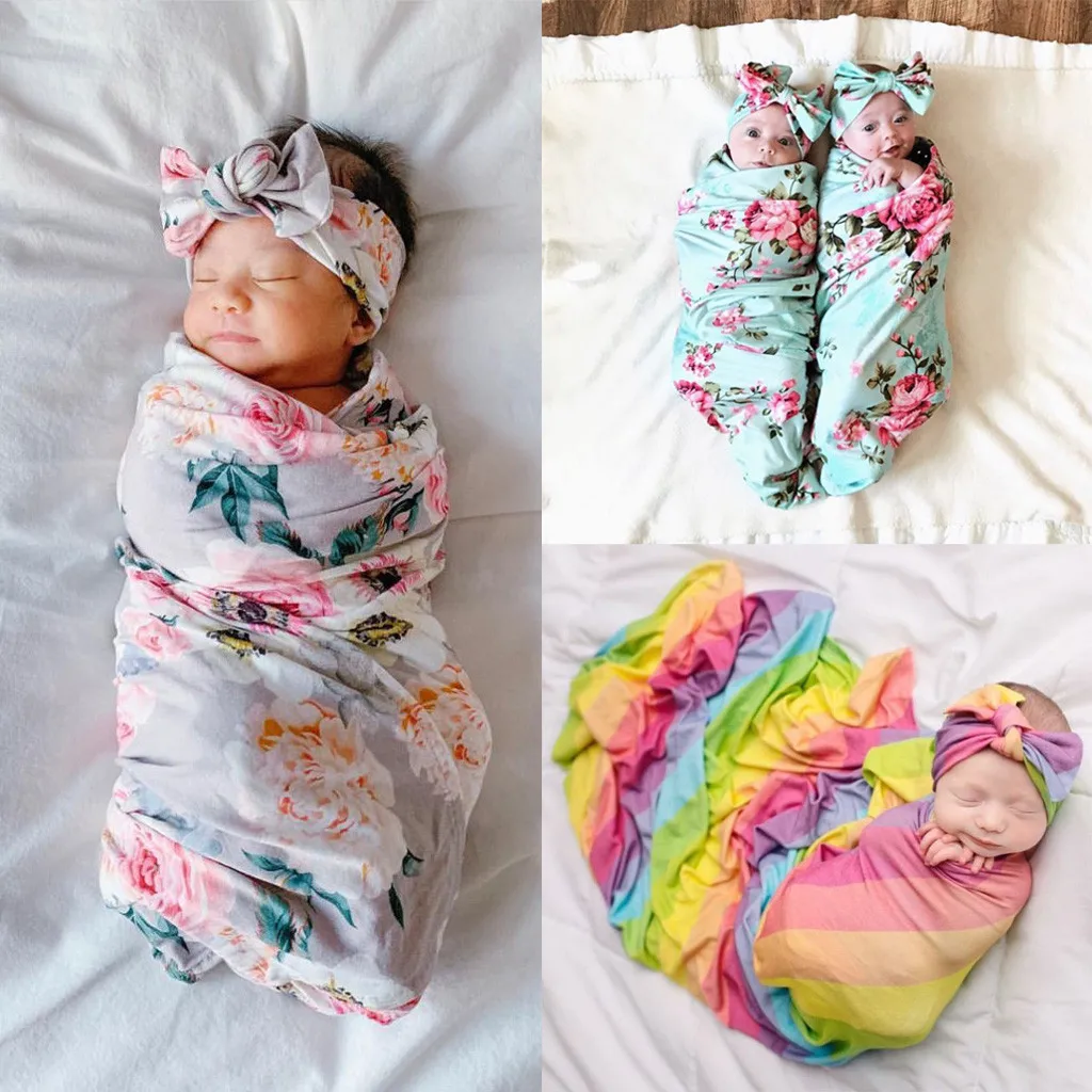 Knotted Baby Gown Newborn Baby Floral Swaddle Blanket Receiving