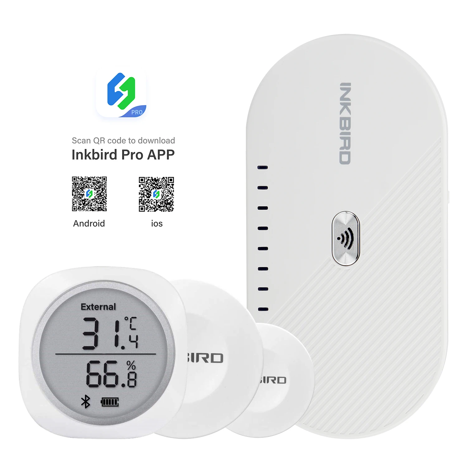 Inkbird-デジタル温度計と湿度センサー,Bluetooth接続,接続された家庭用温度および湿度センサー,IBS-TH1 th2