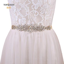 TOPQUEEN S319-G золотой свадебный пояс со стразами с аппликацией свадебное пояс бисерный свадебный пояс Стразы пояс для свадебного платья Золотой