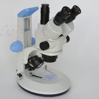 

Free Shipping Stereo Zoom Simul Focal Microscope 7X-45X Small Track Stand Stereo Zoom Trinocular Microscope with Dual LED Lights