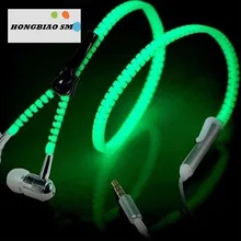 Мода светится в темноте наушники Металлические проводные наушники с микрофоном светящиеся наушники с застежкой-молнией светящийся светильник стерео гарнитура