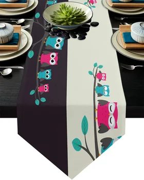 

Colour Cartoon Owl Table Runner Home Kitchen Decorative Table Runner for Wedding Party Cake Floral Tablecloth