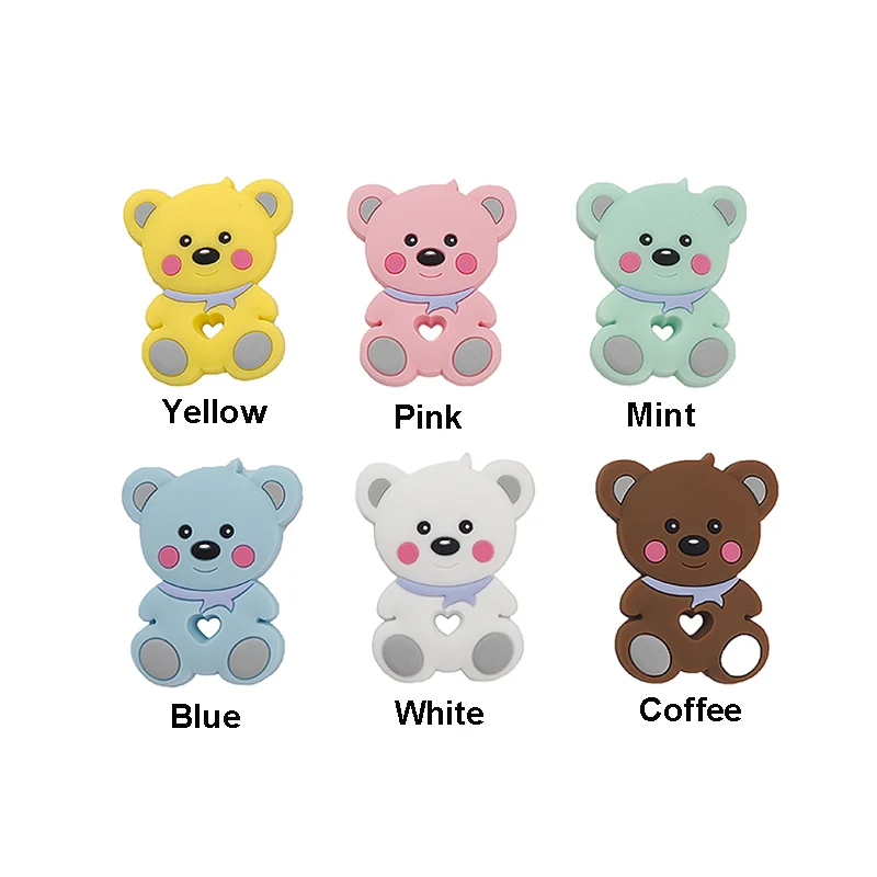 Chenkai 10 шт. силиконовый Teddy Teether детский мультяшный медведь Прорезыватель для зубов пищевой сорт для DIY жевания кормящих сосок цепи аксессуары